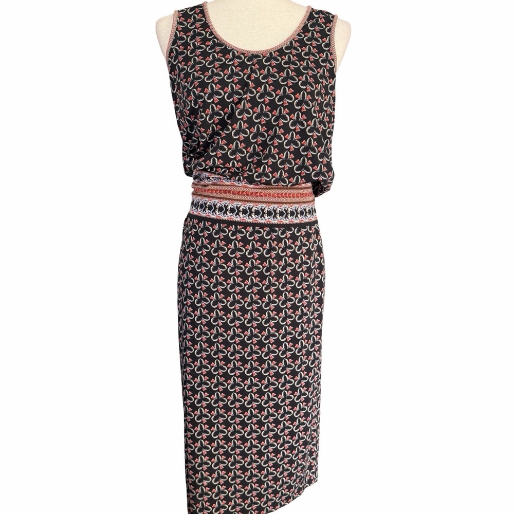 Max Studio Floral Dress XS • Stretchy Sleeveless Clover Trefoil Preppy Workwear